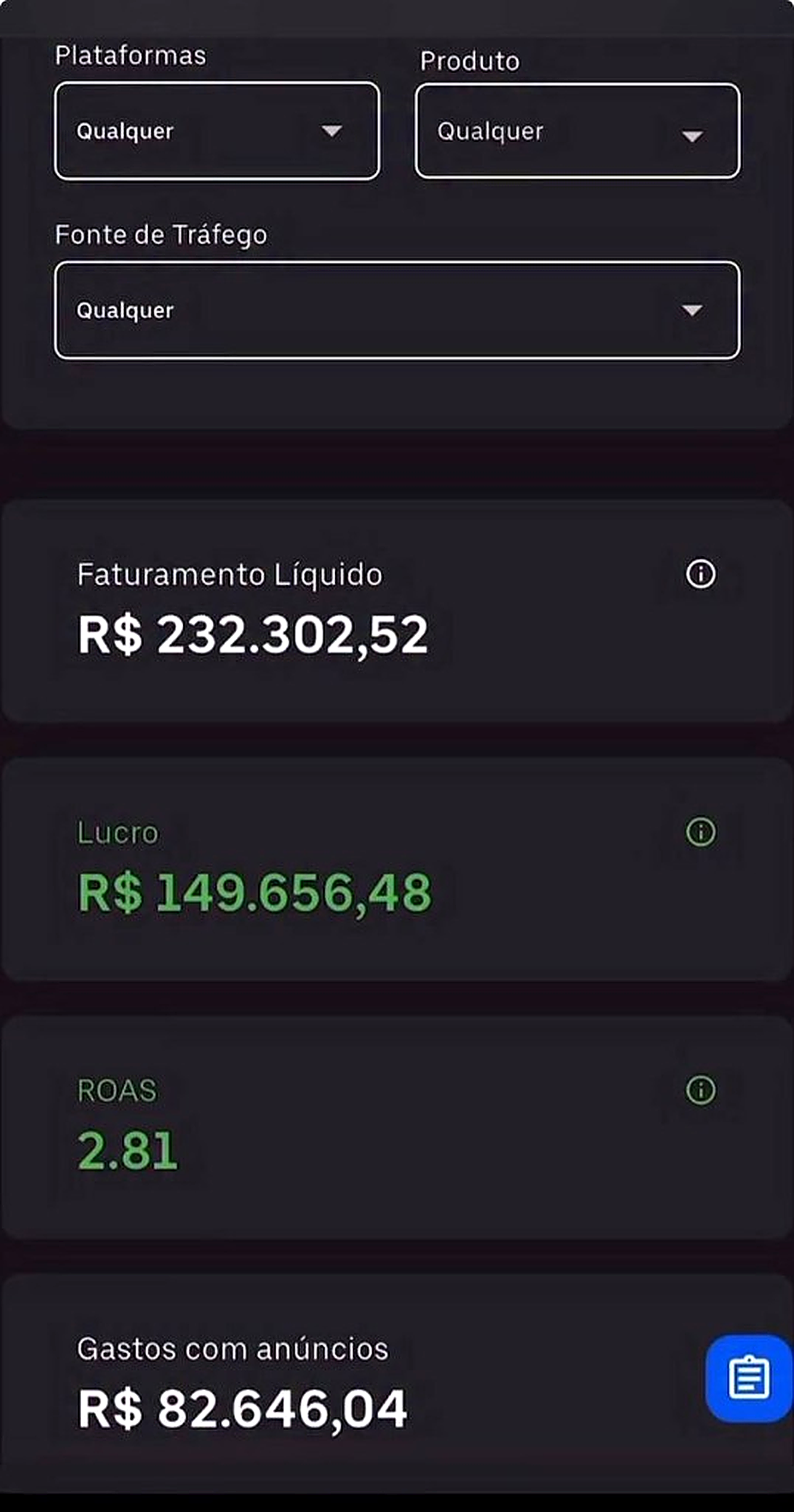 Painel de operação